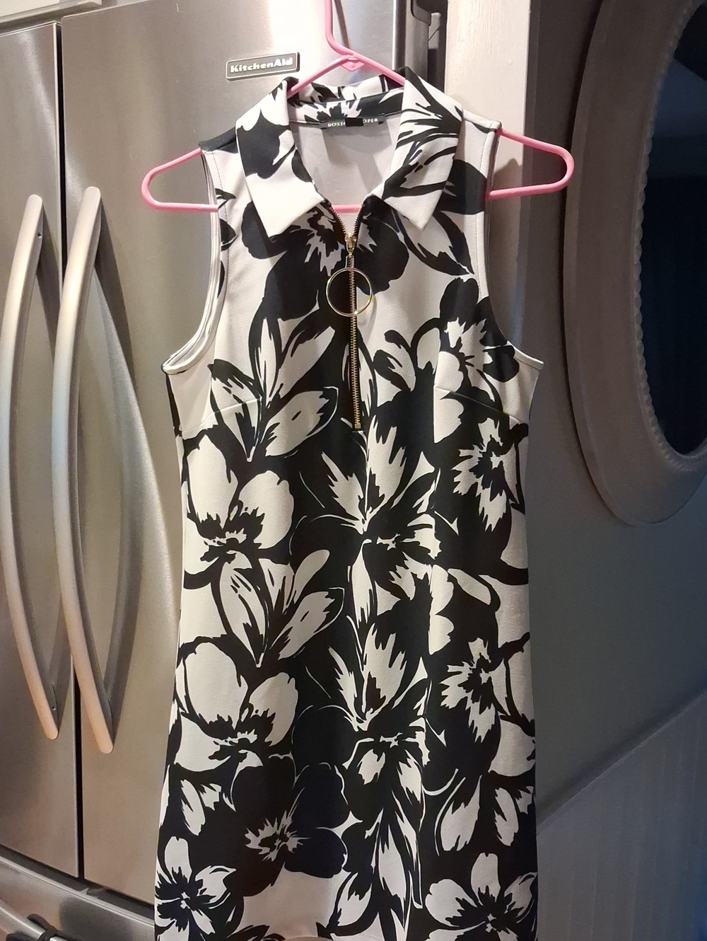 Boston Proper Black & White Floral Zip-Front Mini Dress